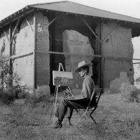 Artist painting Casa Grande Ruins, ca. 1920s
