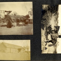 Wagon, Building, and Man on a Horse