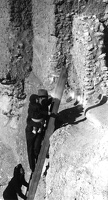 Visitor climbing to see the Castle ruins, 1946