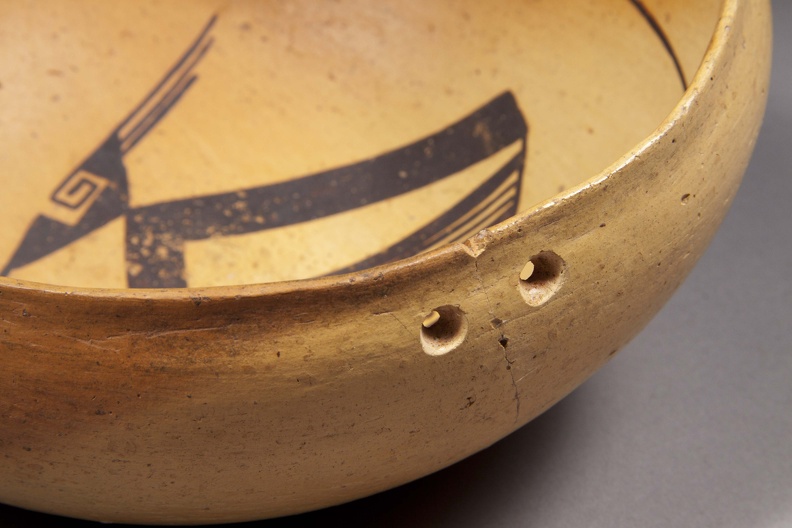 Bidahochi Polychrome Bowl, Mend Hole Detail