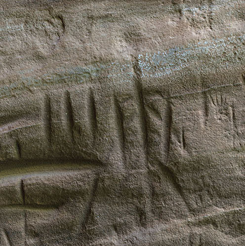Parallel grooves carved into sandstone, Verde Incised style, Walnut Canyon site WACA 462
